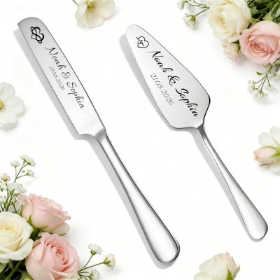 Set de Cuchillo y Pala para Pasteles Personalizado con Grabado (Bodas, Comuniones, Bautizos, etc)